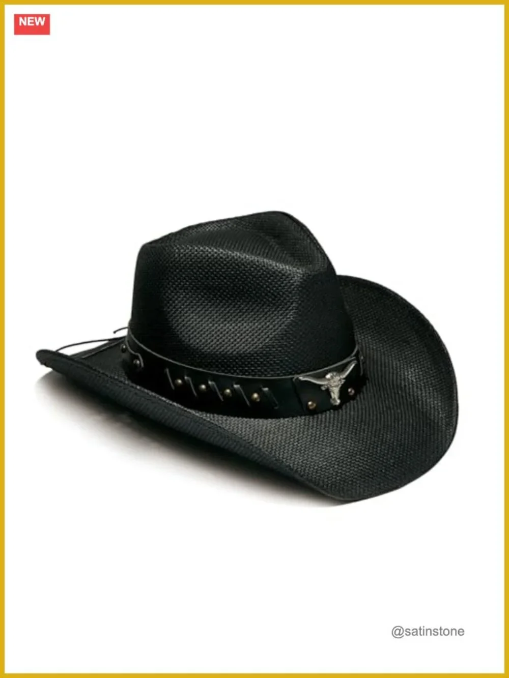 Wide Brim Raffia Straw Cowboy Hat with Decorative Band